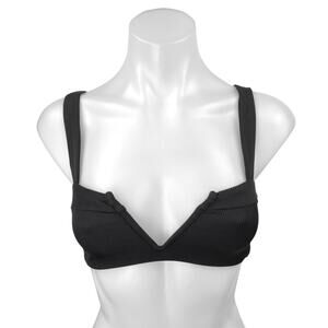 NEW L'Space Lee Lee Black Sculpt Rib Knit V Neck Sleeveless Swim Bikini Top XS